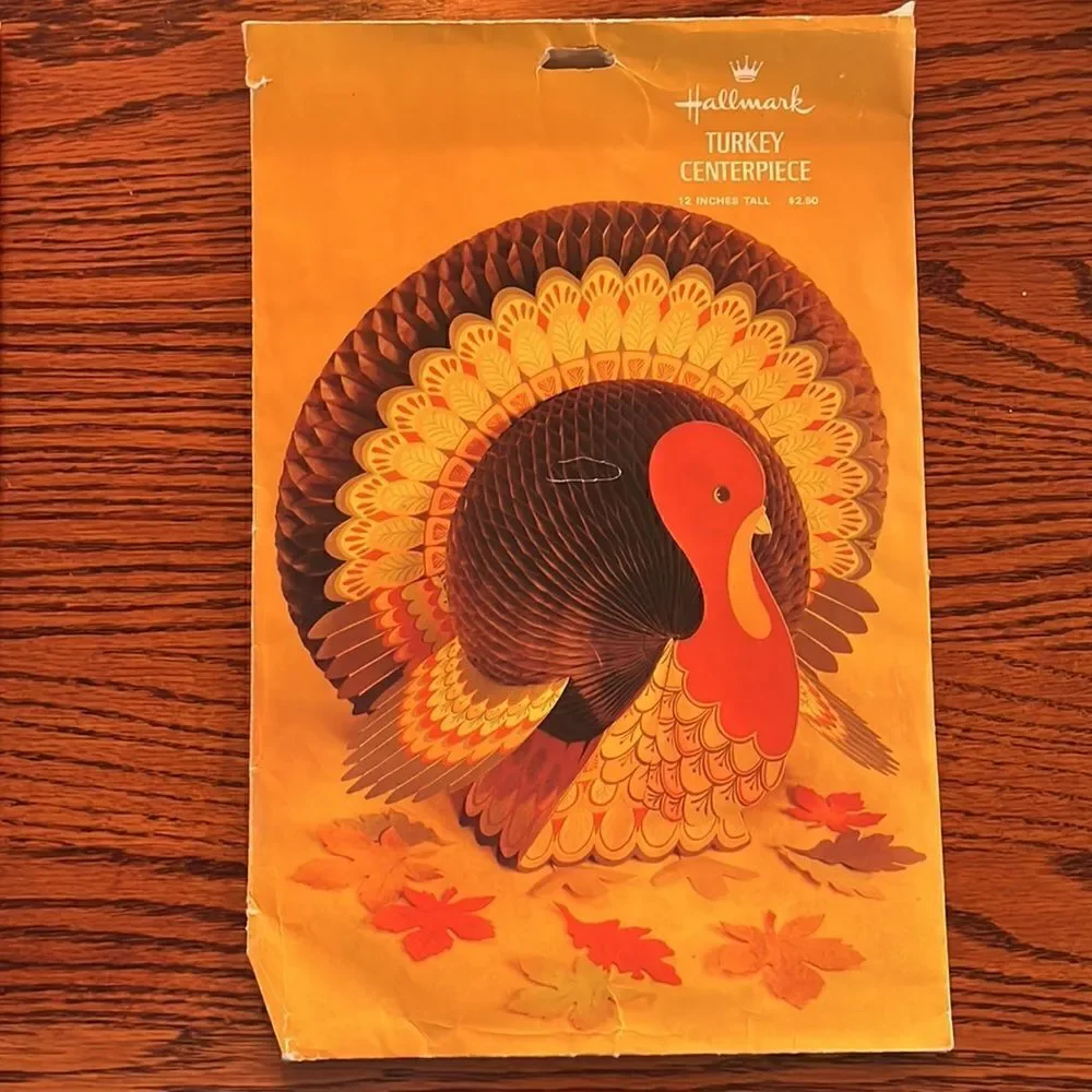 Vintage Hallmark honeycomb Thanksgiving turkey & Santa Christmas Card holder